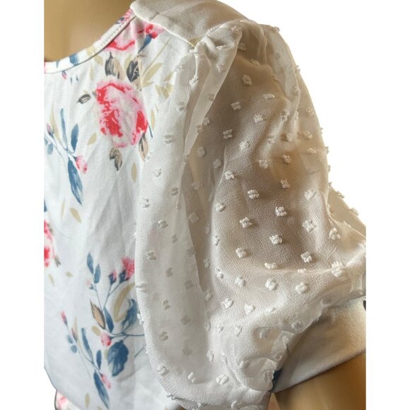 (5 for $25) Elegant Chiffon Sleeve Floral Print Blouse in White‎ Size Medium - Picture 6 of 6